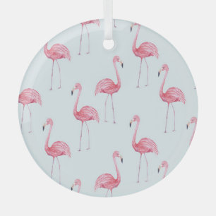 Flamingo watercolor, pastel background seamless pa glass ornament