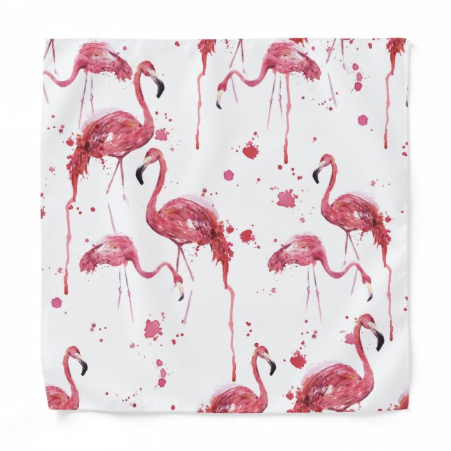 Flamingo watercolor pattern, vibrant design. bandana (Front)