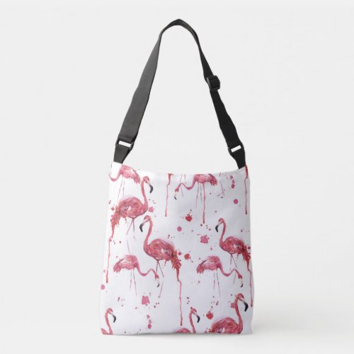 Flamingo watercolor pattern vibrant design crossbody bag