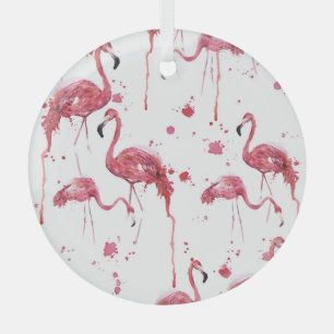 Flamingo watercolor pattern, vibrant design. glass ornament