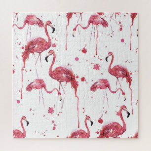 Flamingo watercolor pattern, vibrant design. jigsaw puzzle