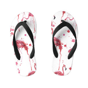 Flamingo watercolor pattern, vibrant design. kid's flip flops