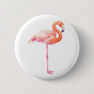Flamingo watercolor pinback button
