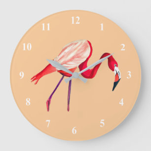 Flamingo watercolor pretty art large clock