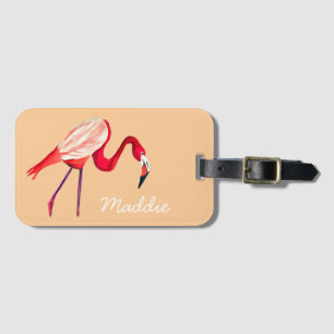 Flamingo watercolor pretty art luggage tag