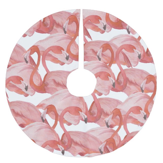 Flamingo Watercolor: Seamless Pattern Brushed Polyester Tree Skirt (Front)