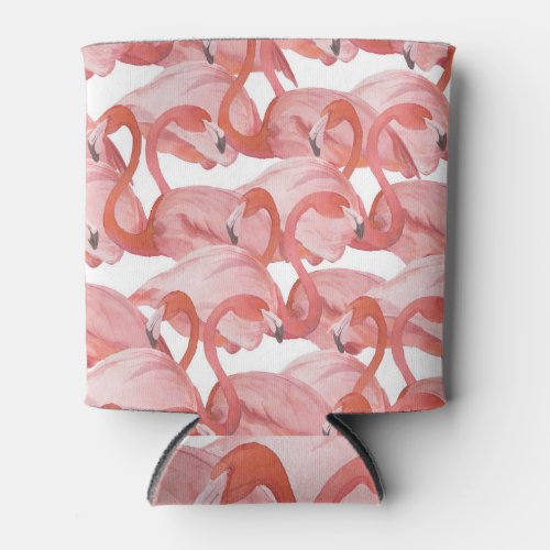 Flamingo Watercolor Seamless Pattern Can Cooler