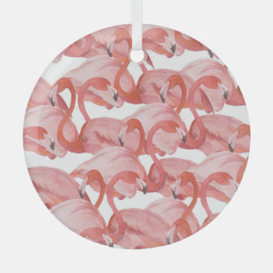 Flamingo Watercolor: Seamless Pattern Glass Ornament