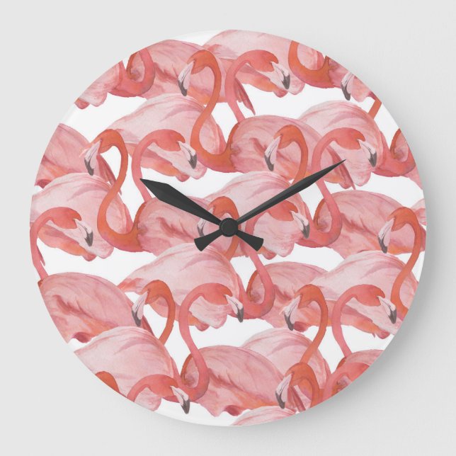 Flamingo Watercolor: Seamless Pattern Large Clock (Front)