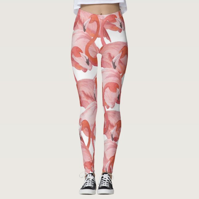 Flamingo Watercolor: Seamless Pattern Leggings (Front)