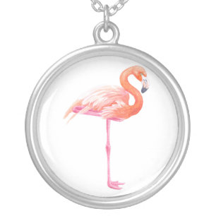 Flamingo watercolor silver plated necklace