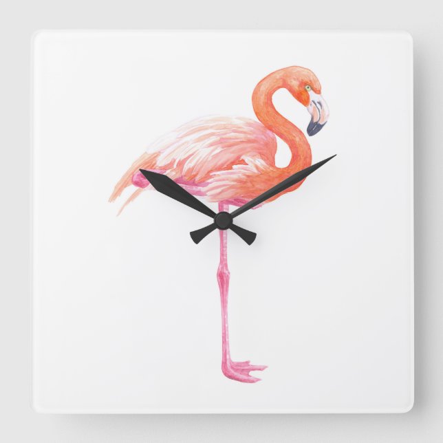 Flamingo watercolor square wall clock (Front)