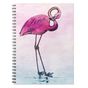 Flamingo Watercolor Vintage Pink Flamingos Retro Notebook