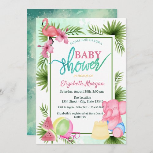 FlamingoWatermelonElephant Palm Baby Shower Invitation