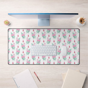 Flamingo & Watermelon Pastel Pattern 2 Desk Mat