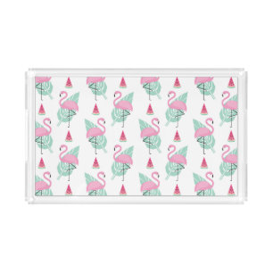 Flamingo & Watermelon Pastel Pattern Acrylic Tray