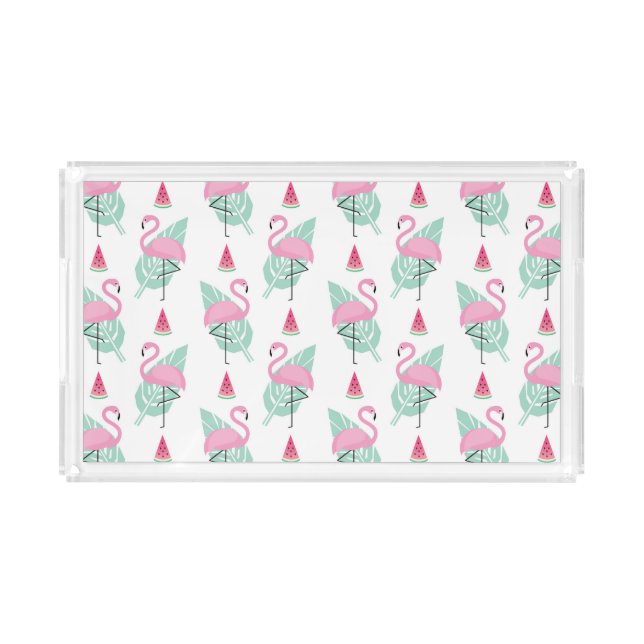 Flamingo & Watermelon Pastel Pattern Acrylic Tray (Front)