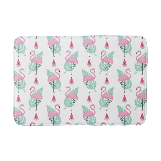 Flamingo & Watermelon Pastel Pattern Bath Mat (Front)