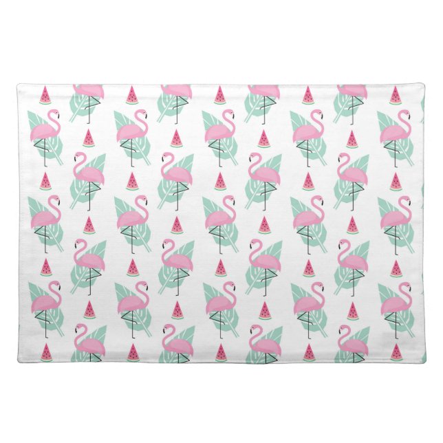 Flamingo & Watermelon Pastel Pattern Cloth Placemat (Front)