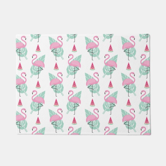 Flamingo & Watermelon Pastel Pattern Doormat (Front)
