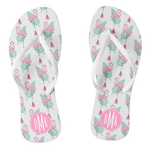 Flamingo & Watermelon Pastel Pattern Flip Flops