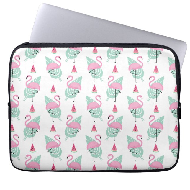 Flamingo & Watermelon Pastel Pattern Laptop Sleeve (Front)