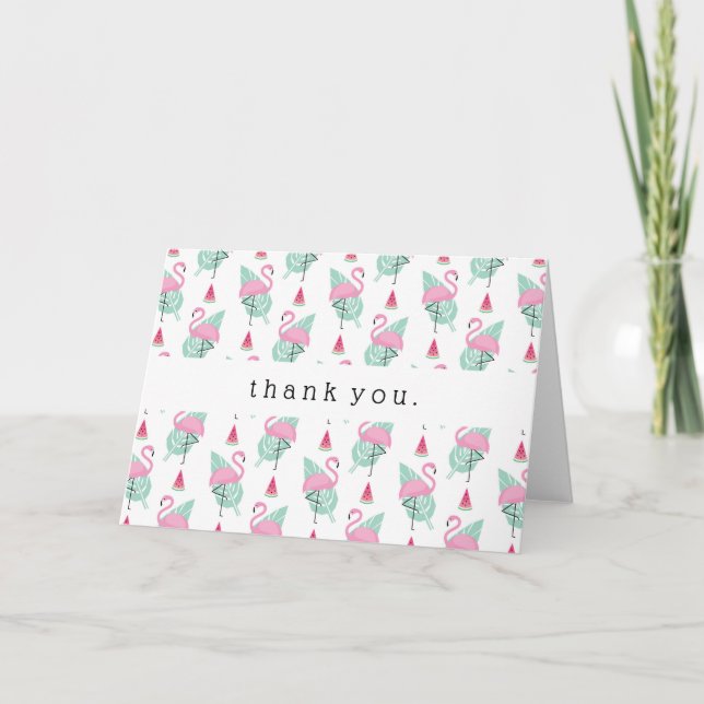 Flamingo & Watermelon Pastel Pattern Letterpress Thank You Card (Front)