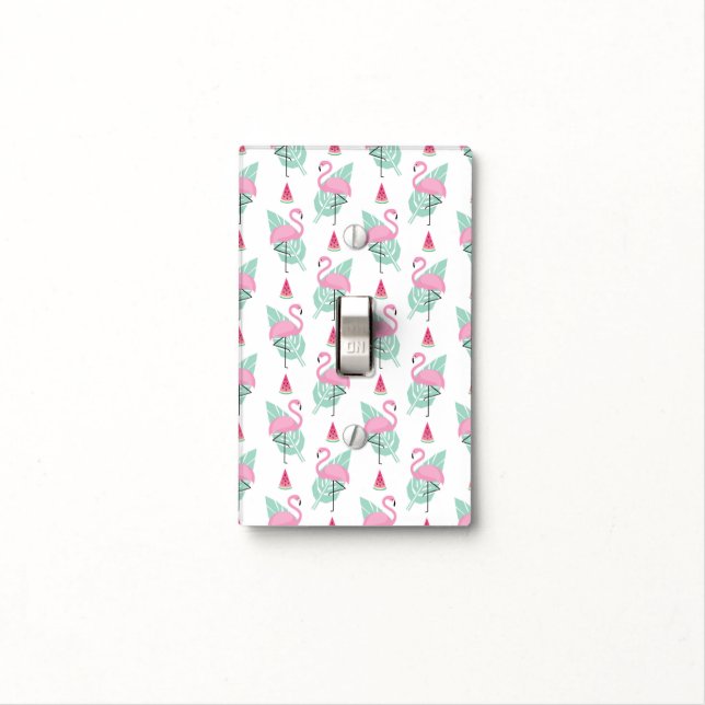 Flamingo & Watermelon Pastel Pattern Light Switch Cover (In Situ)