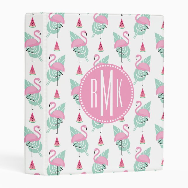 Flamingo & Watermelon Pastel Pattern Mini Binder (Front/Spine)