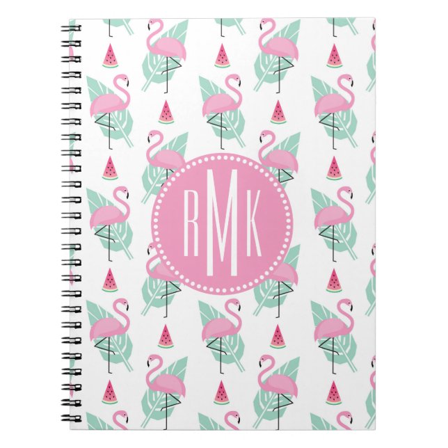 Flamingo & Watermelon Pastel Pattern Notebook (Front)