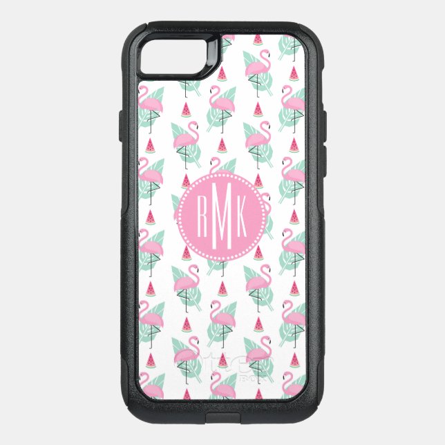 Flamingo & Watermelon Pastel Pattern Otterbox iPhone Case (Back)