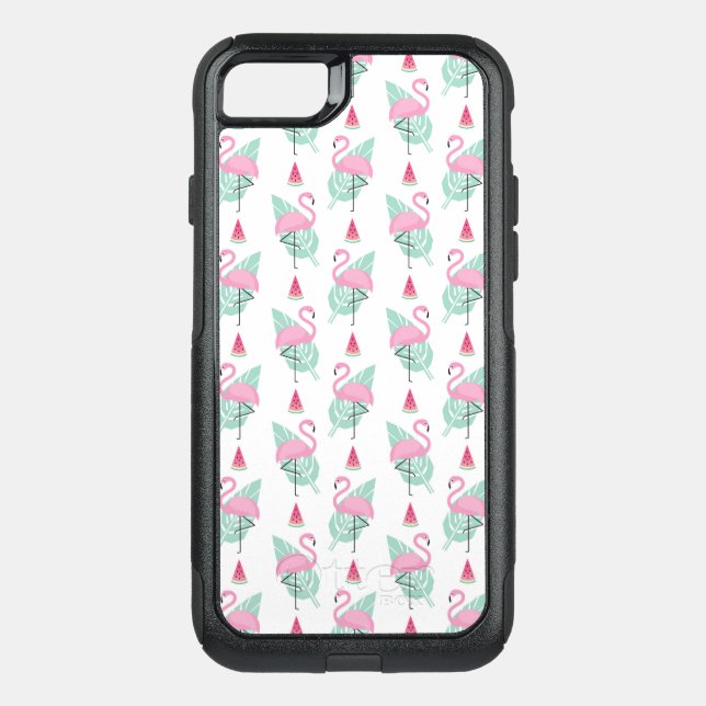 Flamingo & Watermelon Pastel Pattern Otterbox iPhone Case (Back)