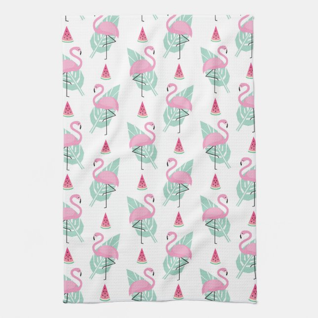 Flamingo & Watermelon Pastel Pattern Towel (Vertical)