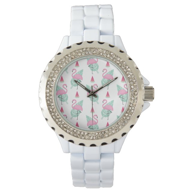 Flamingo & Watermelon Pastel Pattern Watch (Front)