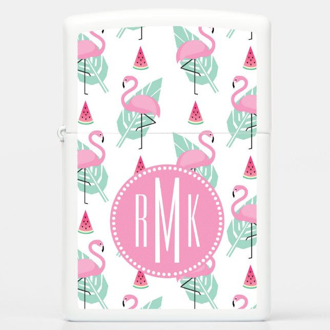 Flamingo & Watermelon Pastel Pattern Zippo Lighter (Front)