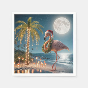 Flamingo Wearing a Christmas Wreath Napkins