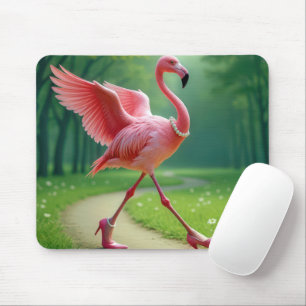 Flamingo Wearing High Heels and Pearls Mouse Pad