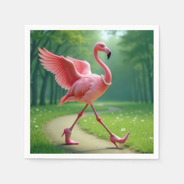 Flamingo Wearing High Heels and Pearls Napkins (Front)