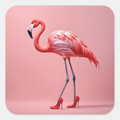 Flamingo Wearing Red High Heels Square Sticker