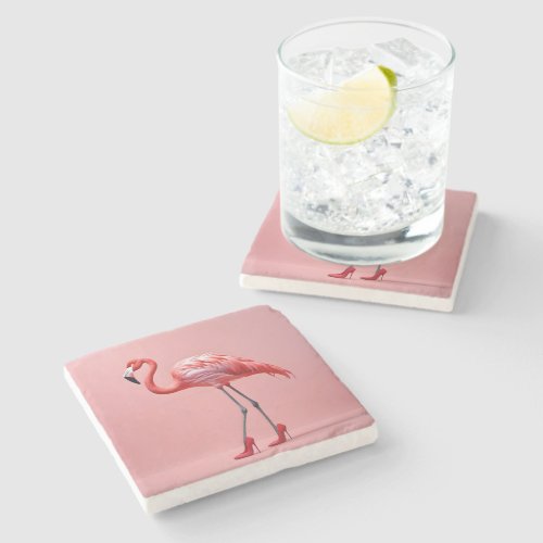 Flamingo Wearing Red High Heels Stone Coaster