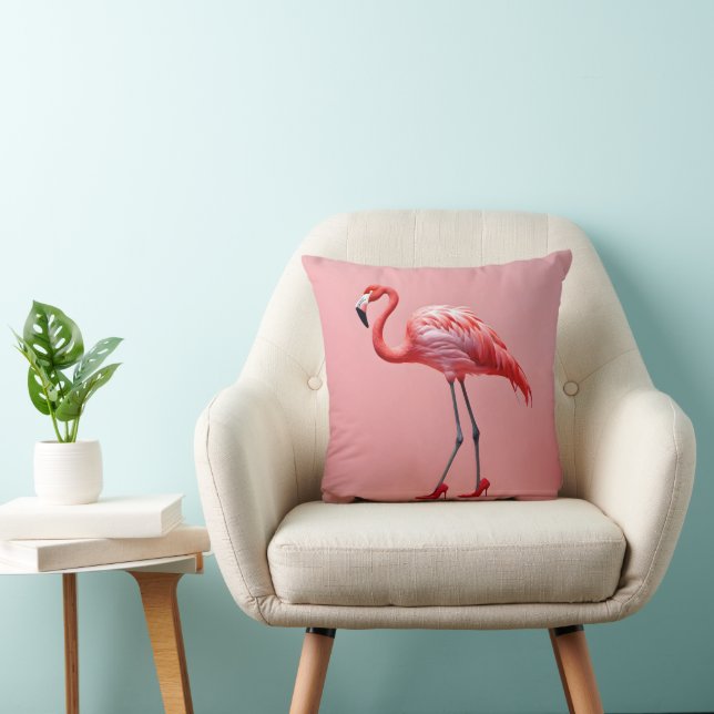 Flamingo Wearing Red High Heels Throw Pillow (Chair)
