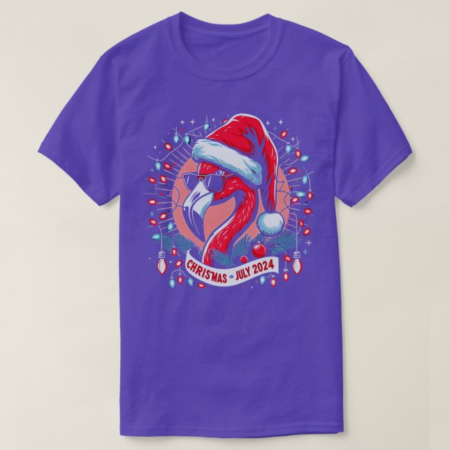 flamingo wearing sunglasses and a Santa hat surrou T-Shirt (Design Front)