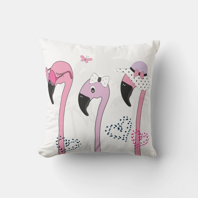 Flamingo wearing sunglasses and hat in summer. Cut Throw Pillow (Front)