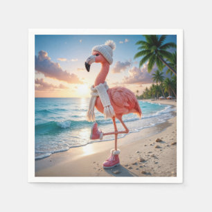 Flamingo Wearing Winter Boots and Scarf Napkins