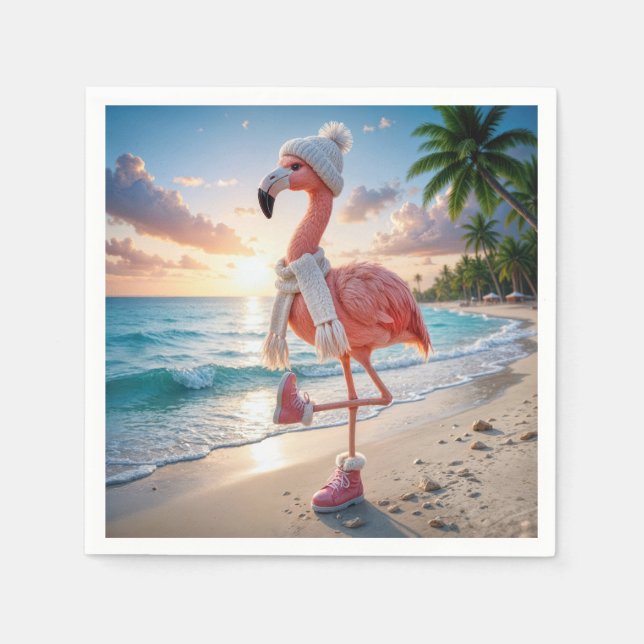 Flamingo Wearing Winter Boots and Scarf Napkins (Front)
