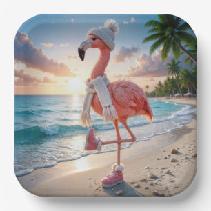 Flamingo Wearing Winter Boots and Scarf Paper Plates