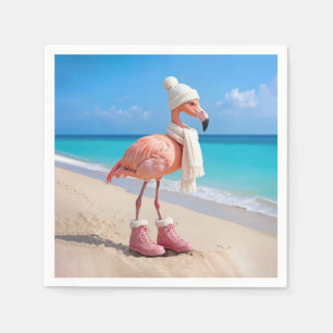 Flamingo Wearing Winter Scarf and Hat Napkins