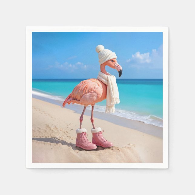 Flamingo Wearing Winter Scarf and Hat Napkins (Front)