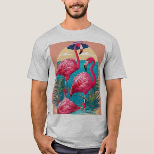 Flamingo Wearing Witches Hats T_Shirt