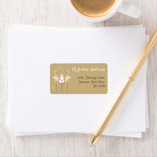 Flamingo Wedding address label (Insitu)